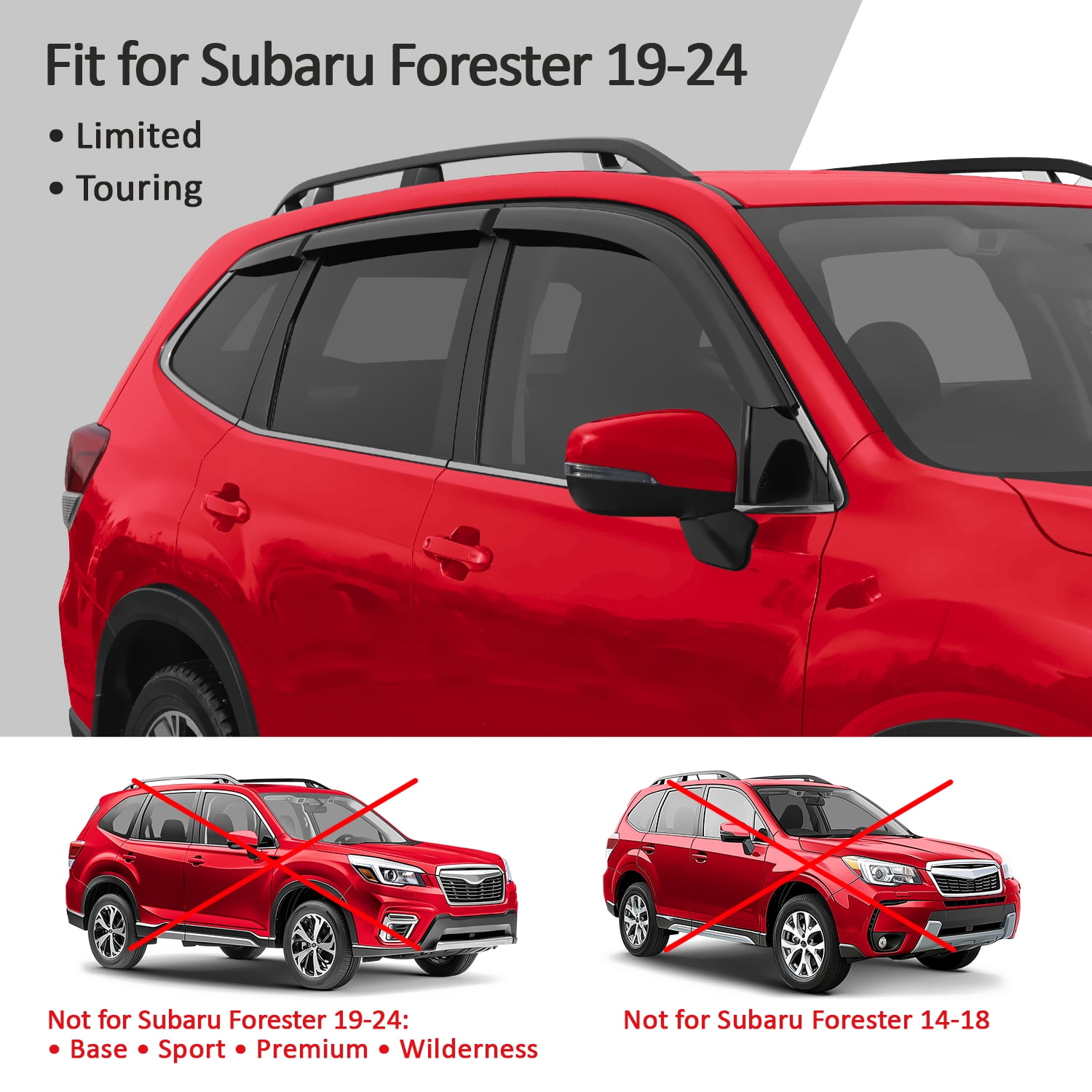 Voron Glass Tape-on Extra Durable Rain Guards for Subaru Forester 2019-2024 (Limited, Touring), Window Deflectors, Vent Window Visors, 6 Pieces - 100855