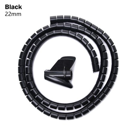 8/10/16/22/28mm HDPE Wrap Clip Winder 1.5m Length Cord Protector Wire Organizer Flexible Spiral Tube Cable Holder BLACK 22MM