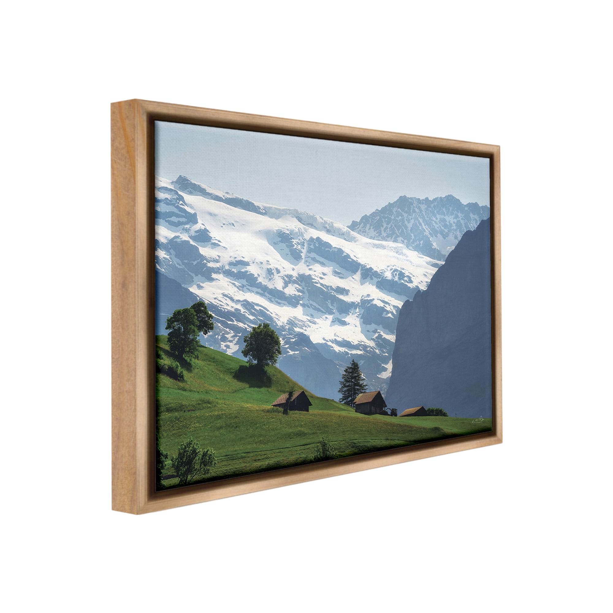 Stupell Industries Mountain Cottages Landscape Landscape Photography Brown Floater Framed Canvas Art Print Wall Art, 31 x 25
