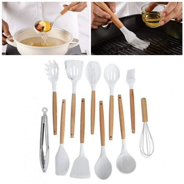 Acheter Ensemble d'ustensiles de cuisine en Silicone, 11 pièces, spatule  antiadhésive, pelle, manche en bois, accessoires de cuisine