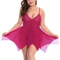 thumbnail image 2 of Ropa de dormir sexy para mujer, tangas de malla, vestido de encaje floral, ropa de dormir, rojo vino, 4XL sidaley XX000049-24, 2 of 7