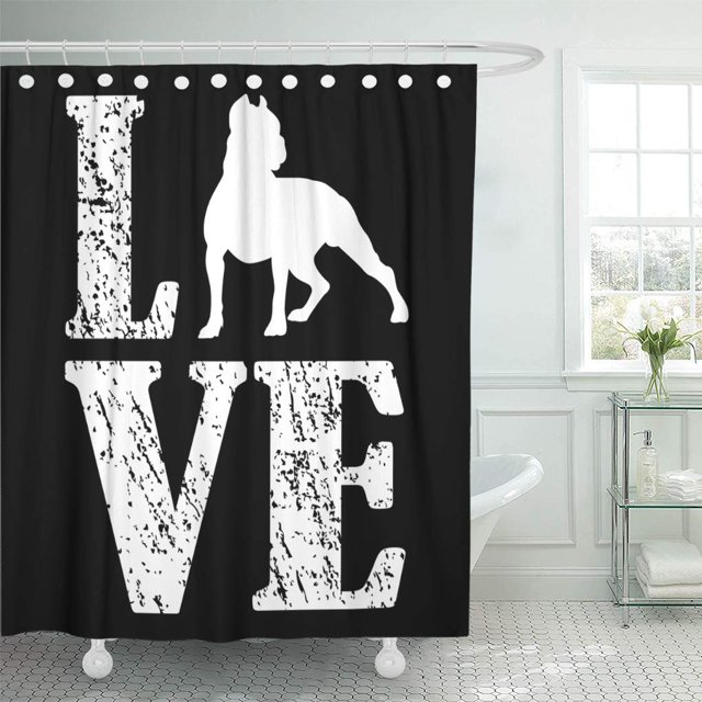 ABPHQTO Niño American Love Pit Bull sobre perro negro Cortina de ducha 150x180 cm