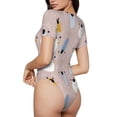 thumbnail image 3 of KLL Women 's Crew Neck Bodysuit Jumpsuits Cute Hand Drawn Bear Print Short onesies Stretch T Shirts, 3 of 7