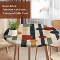 thumbnail image 6 of Abstract Boho Fitted Tablecloth with Elastic Edged, Round Table Cloth for Dining Table, Vintage Multicolored Geometric Stripes Waterproof Oil Proof Table Cover for Indoor Outdoor 36"-44", 6 of 9