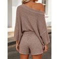 thumbnail image 5 of 2 PCS Off Shoulder Women's Outfits Sweater Sets Knit Top Shorts Matching Suits Cute Pajama Lounge Set, 5 of 6