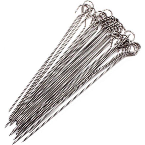 50pcs-25cm BBQ Grill Needle Meat Chain Sign BBQ Grill Bias Stainless Steel BBQ Skewers Tools Sticks Outdoor Tools