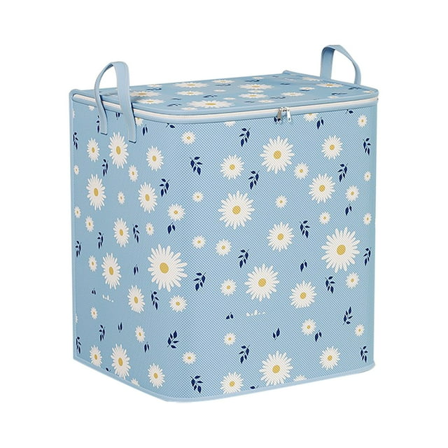 Cuxi Houndstooth Storage Box with Zipper, Large Capacity Clothes Organizer Bag for Bedding Quilt Pillow, Portable Wardrobe Moving Container, Storage Box Blue2