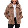 thumbnail image 2 of FDGIU Women's Lapel Cable Textured Fleece Zip Up Jacket, Long Sleeve Side Pocket Loose Fit Warm Outerwear for Fall Winter Daily Outfits, 2 of 7