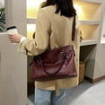 thumbnail image 3 of Pekwouc Genuine Leather Handbags Tote Shoulder Bag for Woman Satchel Designer Purse Top Handles Crossbody Bag Large Capacity,Purple red, 3 of 5