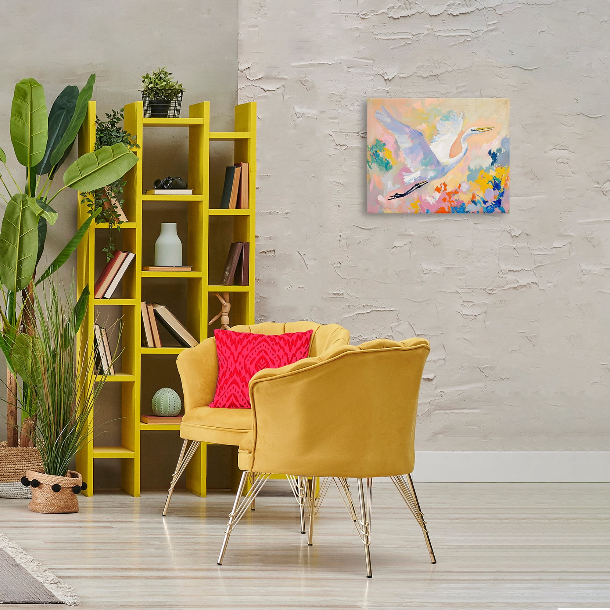 Stupell Industries Heron & Abstract Botanicals Animals & Insects Painting Gallery Wrapped Canvas Art Print Wall Art, 20 x 16