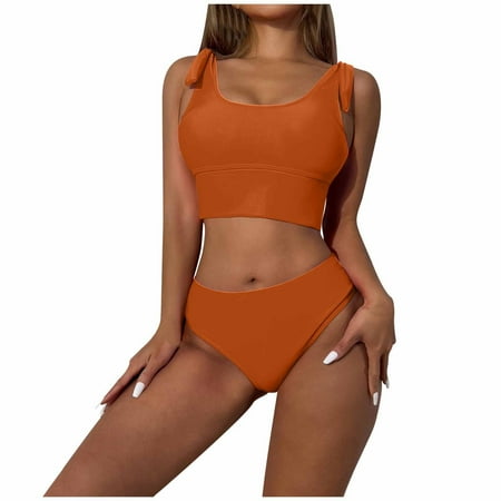 BUIgtTklOP Women s Crop Top High Waisted Cheeky Bikini Set Two Piece Swimsuits