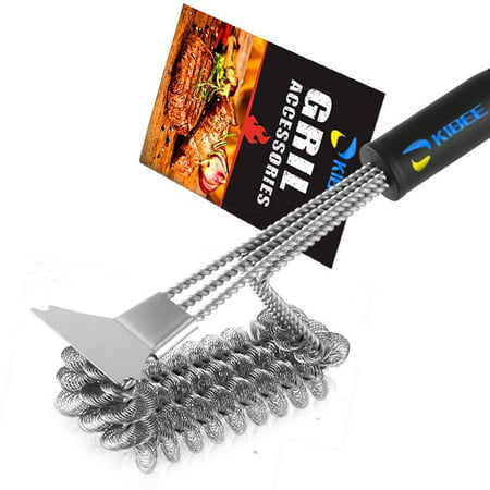 KIBEE Safe Grill Brush with Scraper Best 3in1 BBQ Brush Grill Bristle Free?Rust Resistant Stainless Steel Grill Cleaning for Weber Gas/Charcoal Grill (Coils Bristle Free) Coils Bristle