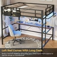 thumbnail image 4 of Loft Bed Frame Full Size Heavy Duty Metal Loft Bed with Desk&Charging Station&Led Lights&Clothes Rail, Safety Guard & Ladder, No Noise, Black, 4 of 10