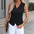 thumbnail image 2 of YUGYXL Women's suit vest V-neck sleeveless button top Business casual vest Professional commuter jacket Suitable for office L Black, 2 of 5
