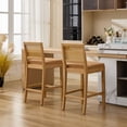 thumbnail image 6 of Bar Stools Set of 2, LEGAHOME 28" Bar Height Bar Stool, Farmhouse Linen Upholstered Bar Stool with Cane Back, Wood Bar Chairs for Kitchen Island Dining Room, Suitable for 40"-42" Table, Tan, 6 of 8