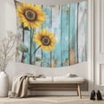 thumbnail image 5 of Summer Sunflower Tapestry for Bedroom Wall Hanging Tapestry, Blue Wood Grain Farmhouse Country Ceiling Backdrop Tapestries Poster Blanket Wall Decor for Teens Room Living Room Dorm 55" x 73", 5 of 8