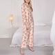 thumbnail image 3 of Balery Peach With Leaves Conjunto de Pijama con Estampado para Mujer, Conjunto de Dos Piezas con Manga Larga, Ropa de Dormir Suave con Bolsillos, Pijamas Cómodos-XX-Large, 3 of 7