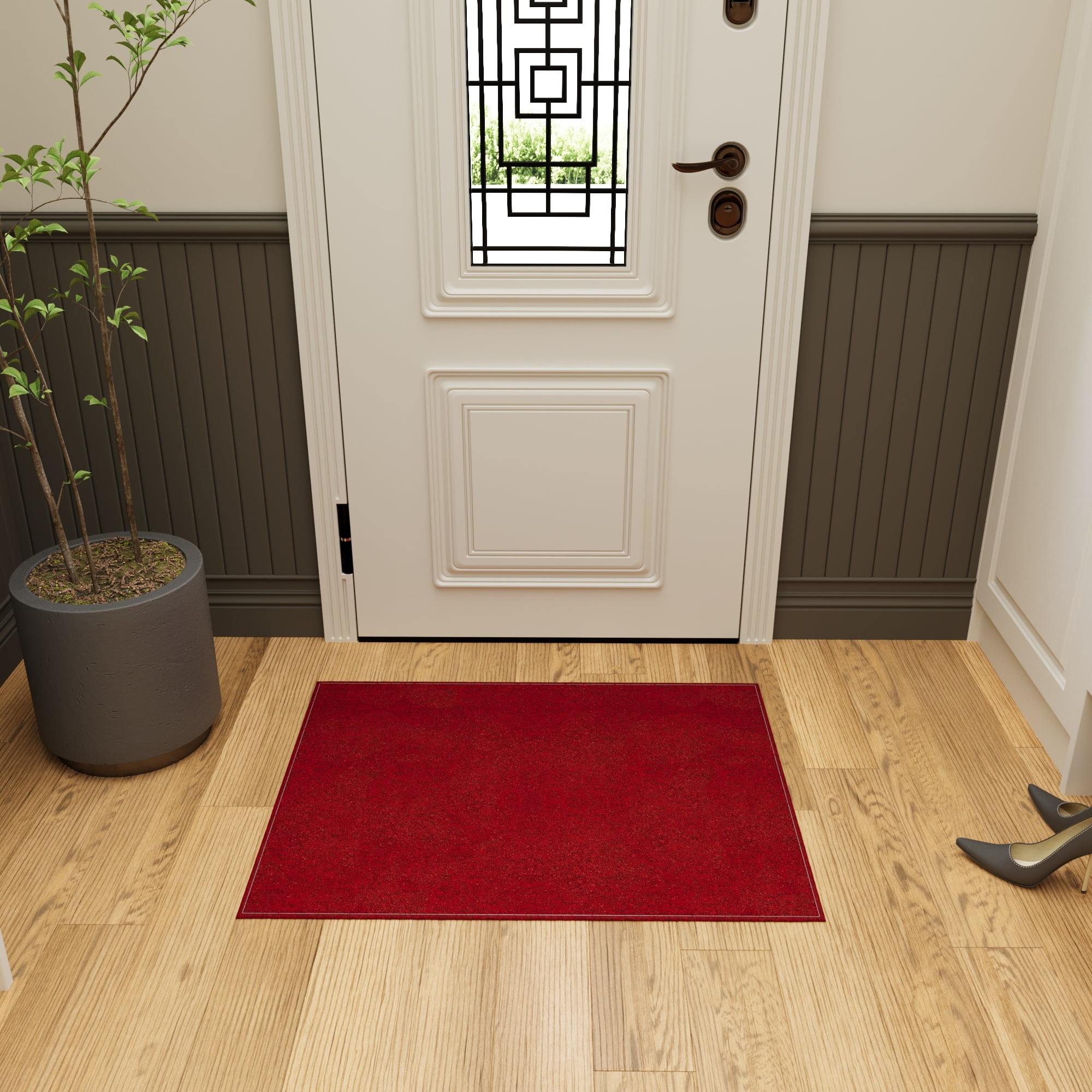 Ottomanson Modern Entryway Rug 3x4 Non-Slip Area Rug for Kitchen Bedroom Bathroom, 2'7" x 4', Red