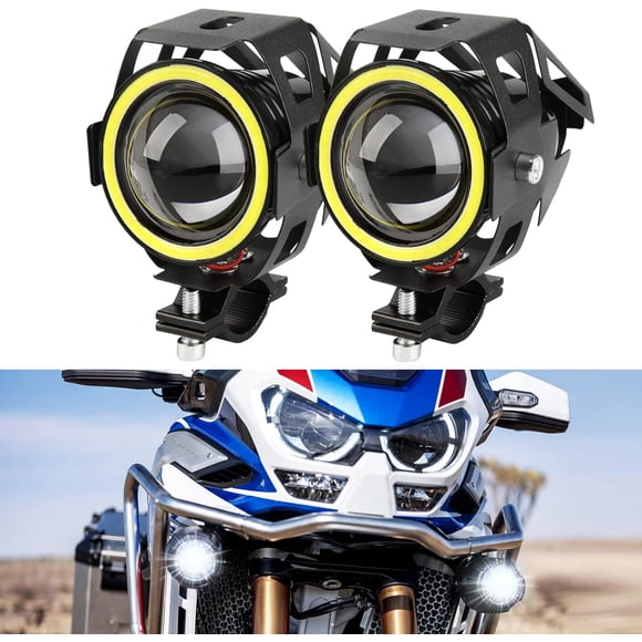 DREAMIZER Phare de Moto U7 à DEL, Phares Anti-Buée, Projecteur DRL Universel pour Moto avec Anneau Halo à Yeux d'Ange Blancs, 2 Pcs