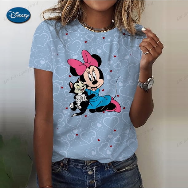 Women's Summer Casual T-Shirt 2023 Fashion Disney Mickey Mouse Print Short-Sleeved Pullover New Oversized Round Neck Loose Top5XL Gao Jinjia LED