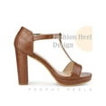 thumbnail image 3 of BLISSFUL STEP Platform T Strap Block Heels Ankle Strap Sandals for Women Brown 8.5, 3 of 6