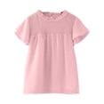 thumbnail image 1 of Gibobby Blusas Para Niñases Camisetas para niñas pequeñas con volantes de manga corta con cuello redondo, blusa suelta de verano de Color sólido, camisetas informales para niñas （Rosa， 4-5 Años), 1 of 3
