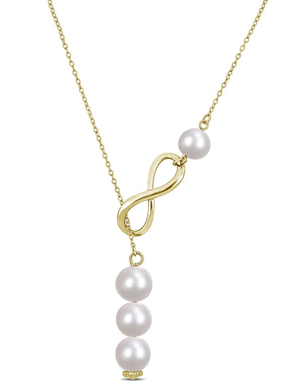 8-9mm Cultured Freshwater Pearl Yellow Rhodium-Plated Sterling Silver Infinity Lariat Necklace