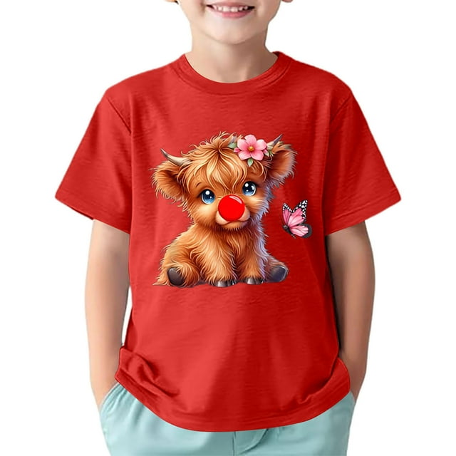 Haut à Bretelles Épais Chemise Cœur Fille Enfant Imprimé Sport Décontracté Confortable Col Rond Manches Courtes T-Shirt pour Enfants
