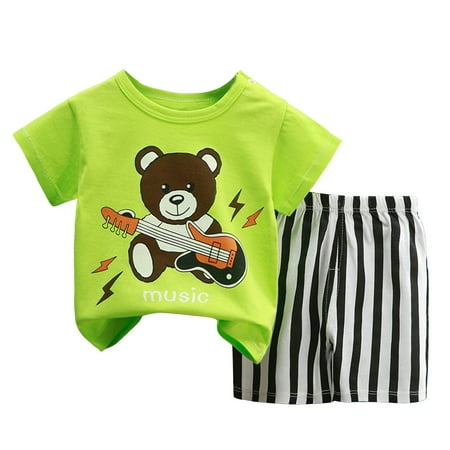KPOPLK Baby Boy Summer Clothes Cotton Animal Print Short Sleeve T Shirt + Shorts Sets Infant Toddler Outfits 0-4 Years Old(3-9 Months Green)