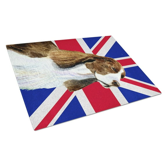 Caroline's Treasures Springer Spaniel with English Union Jack British Flag Glass Cutting Board Large Size