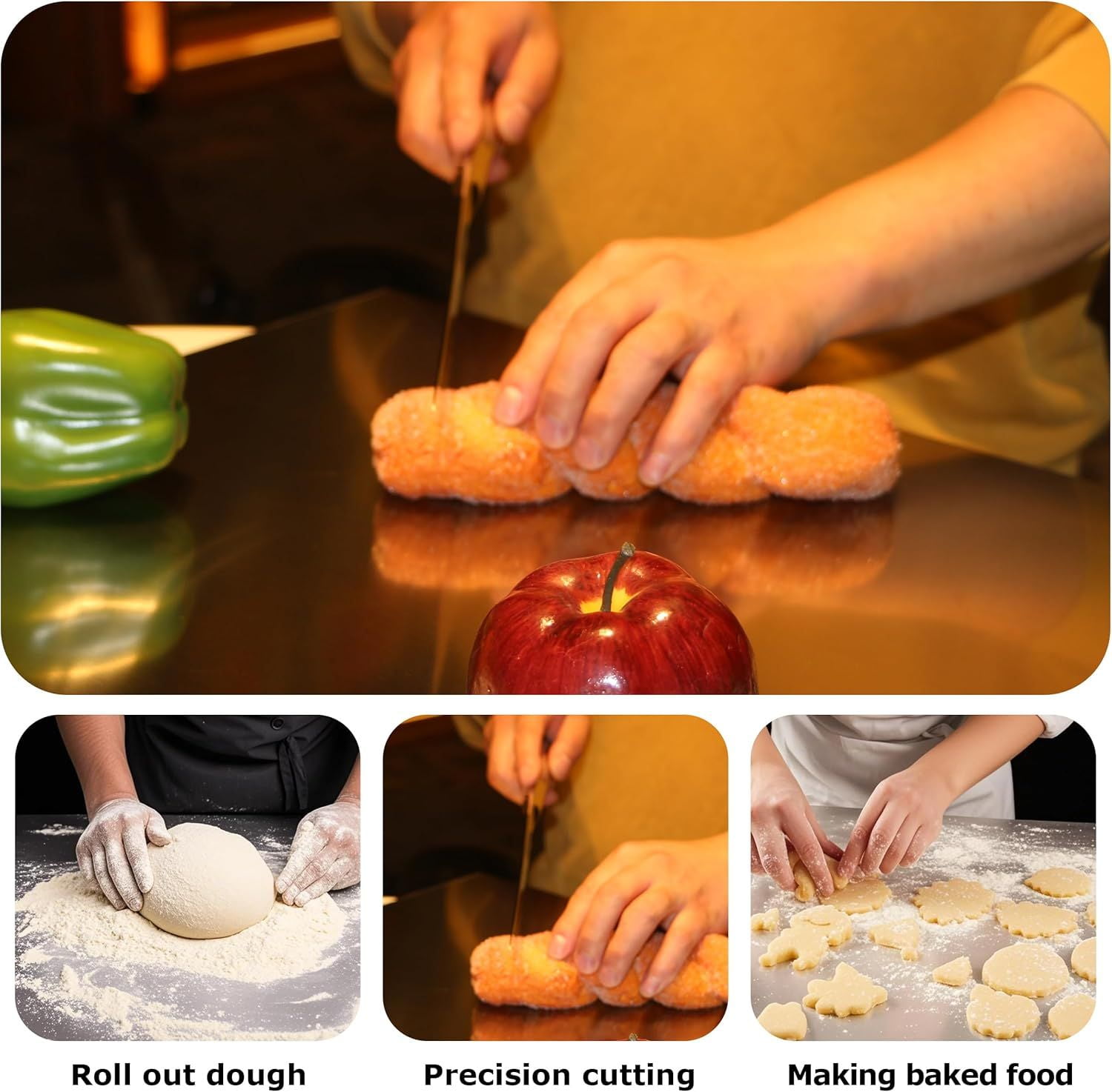 Large 304 stainless steel kitchen cutting board, suitable for meat and vegetable bread baking, multi-functional cutting board