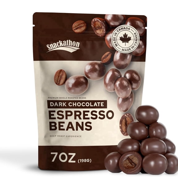 Snackathon Dark Chocolate Covered Espresso Beans, Rich & Bold Gourmet Candy Snack , 7 Ounce