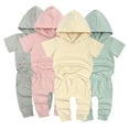 thumbnail image 2 of LYMAYTER Kids Boys Girls Hooded Tees Outfit Infant Cotton Short Sleeve Tops + Casual Pants Set for 9 Months - 7 Years, 2 of 10