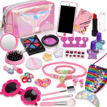 31 PCS Kids Makeup Kit for Girl, Princess Toys Cosmetic Set with Toddler Purse, Handbag, Toy Phone, Cosmetics Accessories, Play Make Up Birthday Gifts for 3 4 5 6 7 8 9 10 11 12 Years Old Kid