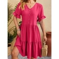 thumbnail image 5 of Gustave V Neck Short Sleeve Summer Dress for Women Ruffle Swiss Dot Mini Dresses Casual Boho A Line Flowy Sundress for Wedding Guest Christmas Party "Rose Red, M", 5 of 7
