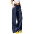 thumbnail image 2 of WIZUTIZ Women's High Waist Drawstring Pants Side Pockets Full Length Straight Leg Casual Trousers Slimming Soft Fade-Resistant Everyday Comfortable, 2 of 5
