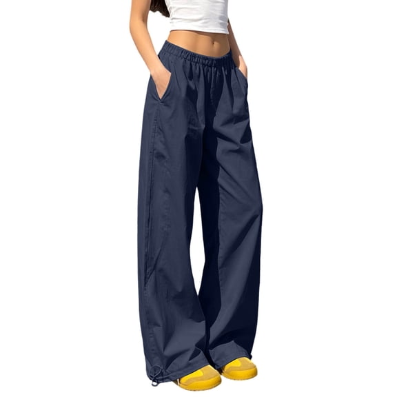 Levmjia Women's High Waisted Wide Leg Pants with Pockets Casual Drawstring Loose Fit Joggers Flowy Trousers for Women Daily Wear