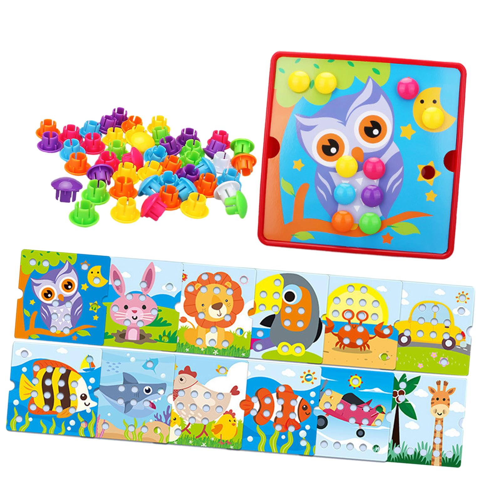 yotijay Assorted Color Mosaic Pegboard Educational Toys, 46 Buttons and 12 Pictures with E