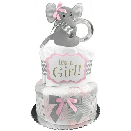 Elephant 2 Tier Diaper Cake For A Girl Baby Shower Gift Baby Elephant 2 Tier Diaper Cake For A Girl Baby Shower Gift Baby