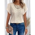 thumbnail image 2 of T-shirt à Col Rond en Dentelle pour Femmes - Haut à Manches Courtes Décontracté pour le Printemps et l'Été, 2 of 5