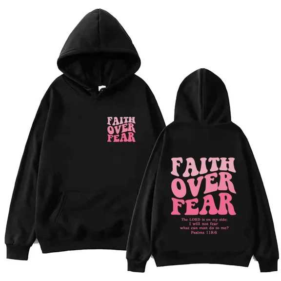 Faith Over Fear Hoodies for Men Religious Hoody Sweatshirt Graphic Hoodies Pullover