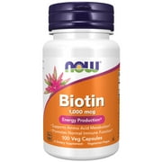 NOW Supplements, Biotin 1,000 mcg, Amino Acid Metabolism*, Energy Production*, 100 Capsules