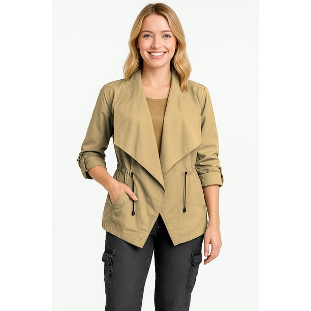 Gabardina con estilo solapa de cascada Beige CH / MD
