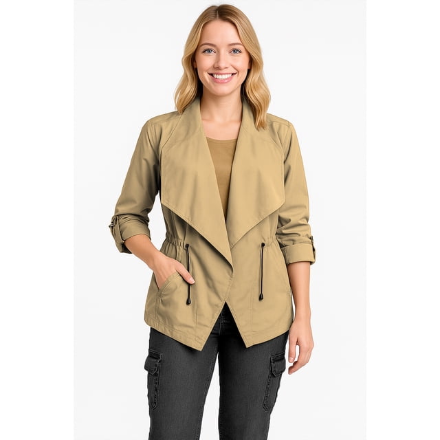 Gabardina con estilo solapa de cascada Beige GD / XG