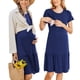 thumbnail image 1 of Vestido de lactancia de maternidad para mujer, aberturas de doble cara, manga corta, embarazo, lactancia, ropa de dormir, azul, M, 1 of 2