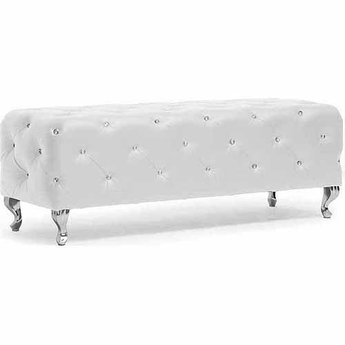 Baxton Studio Stella Crystal Tufted White Leather Modern Bench