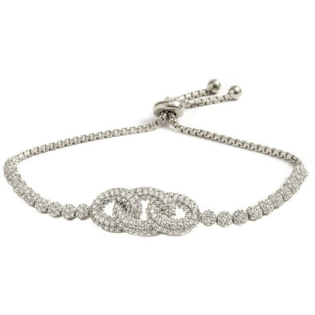 Pori Jewelers CZ Sterling Silver Interlocked Circle Friendship Bolo Adjustable Bracelet