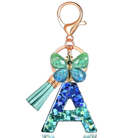 Initial letter Keychains for Women Tassel Butterfly Pink Purple Cute Car Keychain for Wallet Backpack