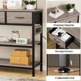 thumbnail image 4 of Aufeile 43" Narrow Console Table, Entryway Table with 3 Drawers and Outlets, Fabirc Sofa Table with Open Shelves for Couch, Hallway, Foyer, Living Room, Gray, 4 of 7