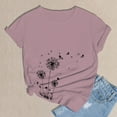 thumbnail image 5 of WCJM Women's Short Puff Sleeve Knit Tops 2026 Trendy Crewneck Strip Women's Short Sleeve T-Shirt Women's Spring Round Neck Dandelion Printed Loose Casual Short Sleeved T Shirt, 5 of 5